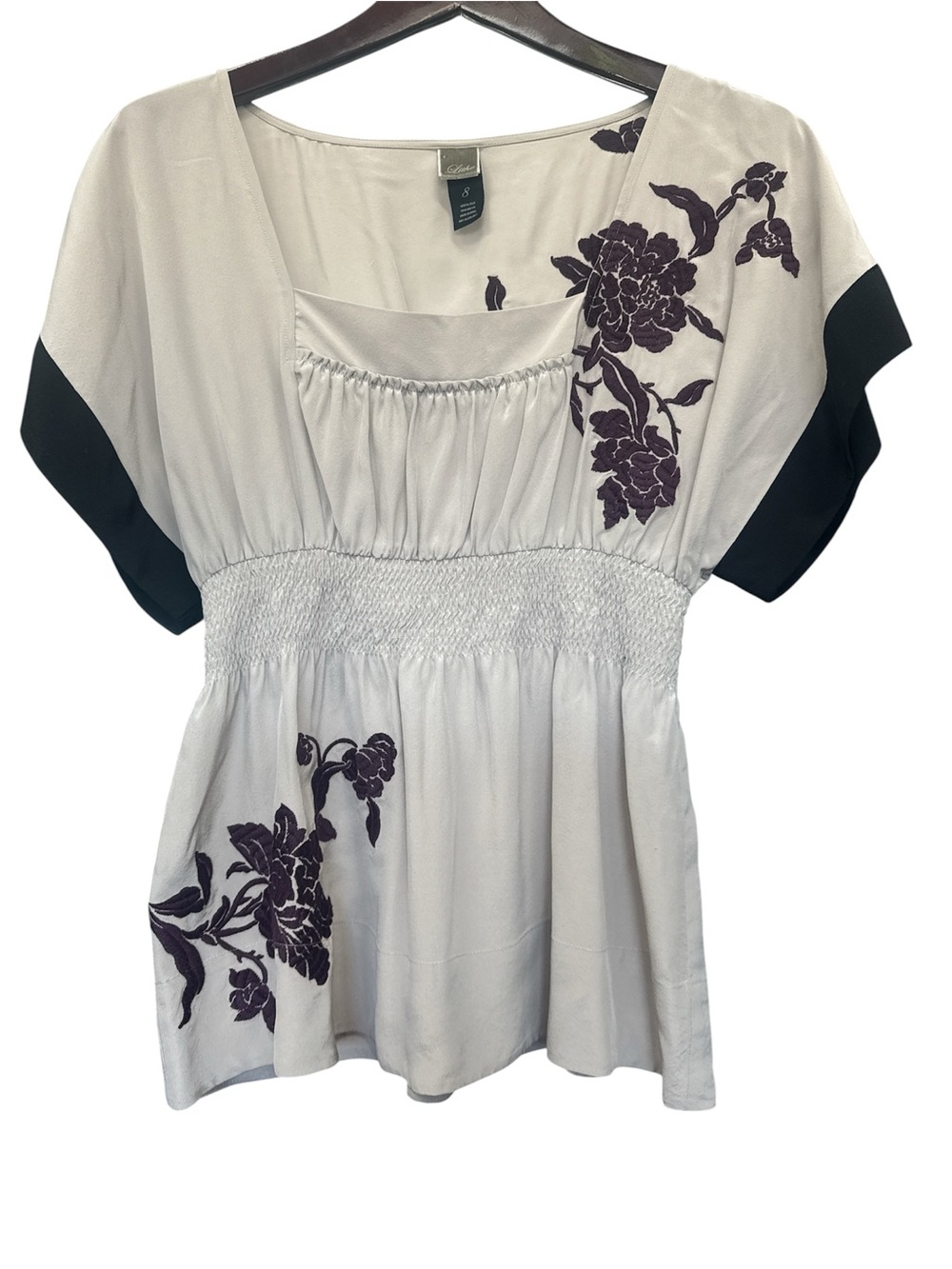 Women’s Grey Lithe Tunic with Purple Floral Embroidery